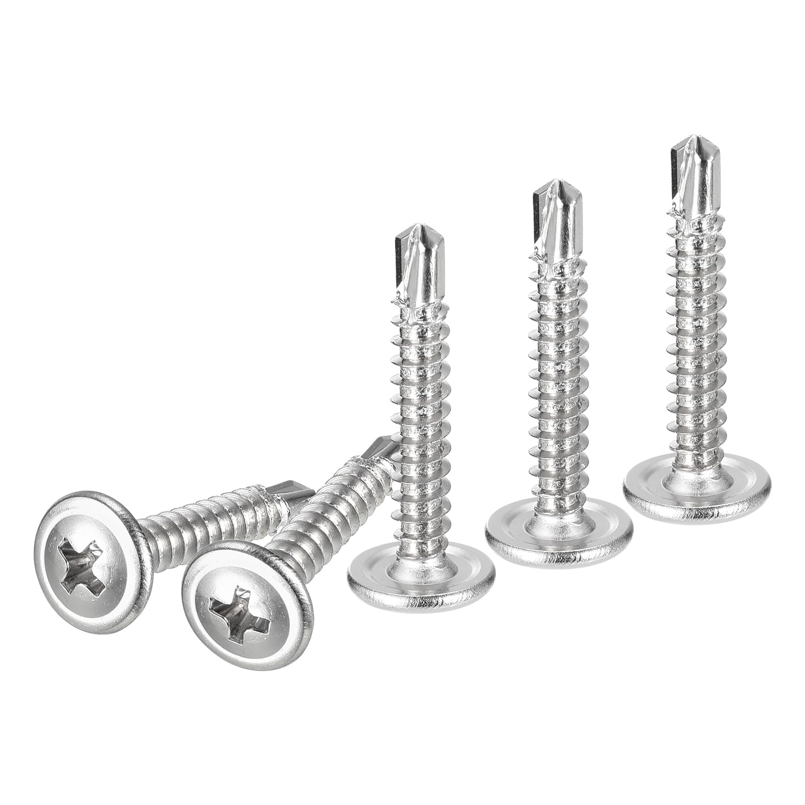 DTGN #8x1 Sheet Metal Screws - 50 Pack - for Wood, Furniture - Carbon Steel Phillips Round Head Washer Drill Tail Self Tapping Screws - Silver