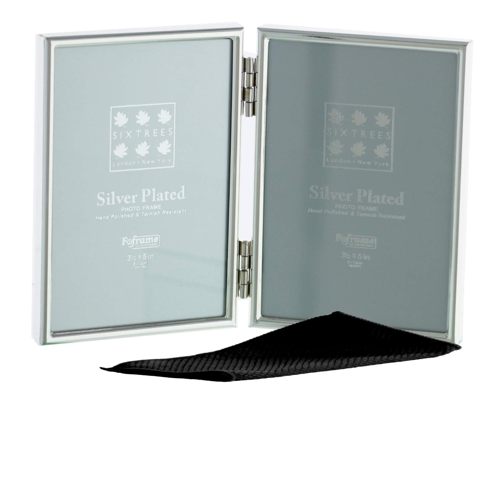 Sixtrees Cambridge 2-400-03 Silver Plated Folding Photo Frame for two 5" x 3.5" (127mm x 89mm) Pictures - Complete with microfibre polishing cloth.