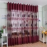 Binmer(TM)Window Curtains Leaf Hollow Window Screens Door Balcony Curtain Panel Sheer Cover (Red)