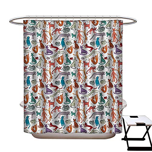 Cats Shower Curtains Mildew Resistant Cheerful Sketch Art of Kittens in Pastel Colors and Different Positions Kids Animals Bathroom Decor Sets with Hooks W69 x L84 Multicolor