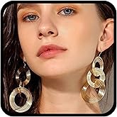 YienDoo Long 70S Disco Statement Earrings Vintage Gold Multi-layer Hoop Drop Hook Earrings Lightweight Geometric Large Round Disc Dangle Earrings Wedding Prom Earrings Jewelry for Women