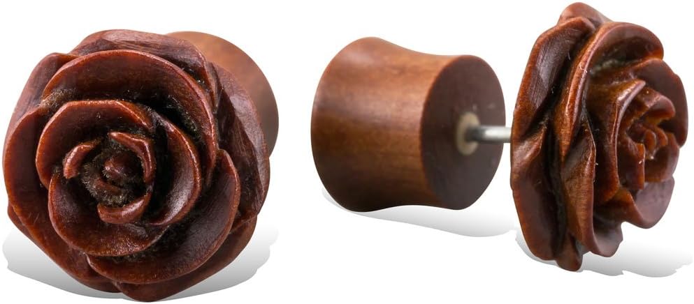 Faux Plugs Tan Wooden Earrings Eden Rose