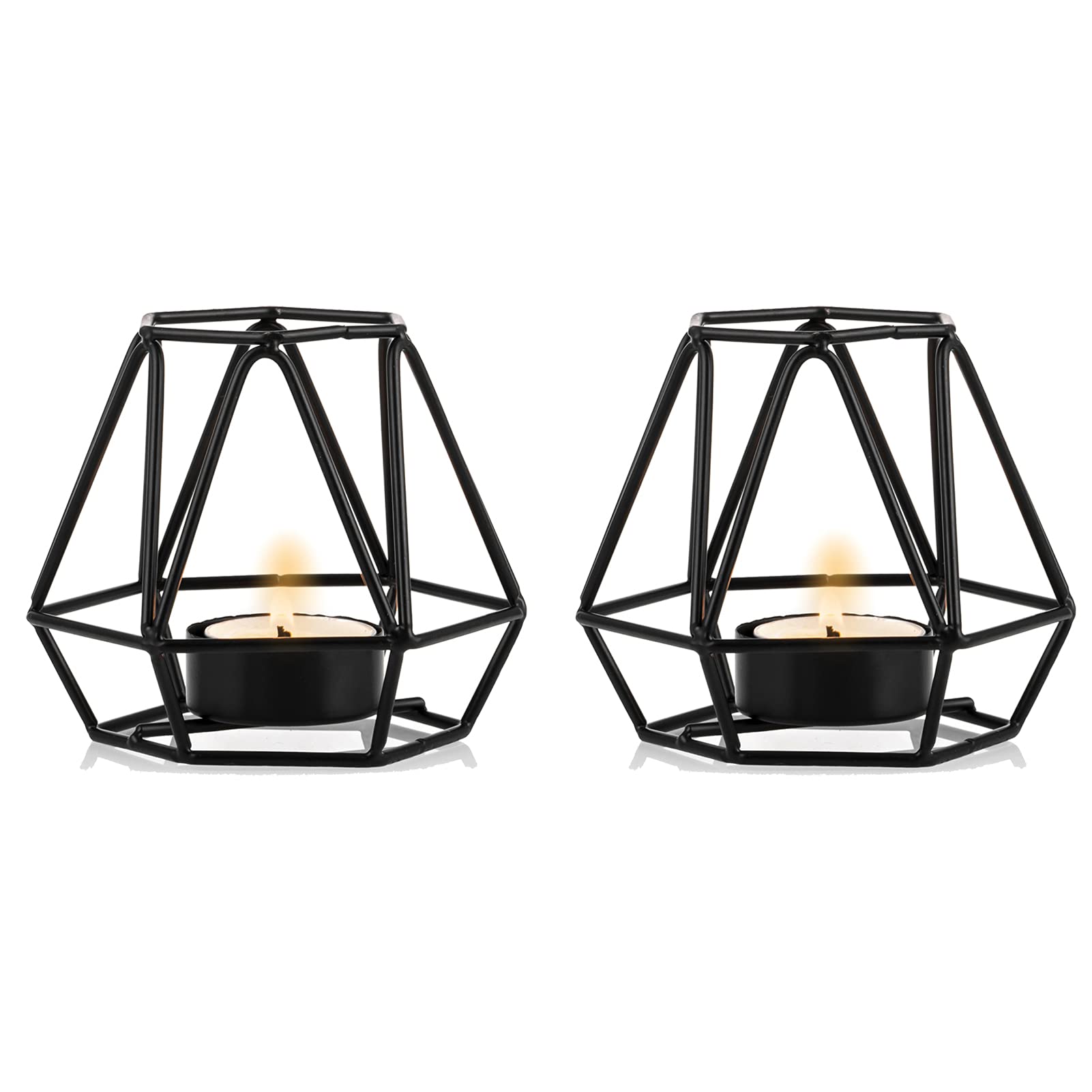 NUPTIO 2 Pcs Tea Light Candle Holders, Black Tea Light Holder, Metal Hexagon Geometric Tealight Votive Candle Holders for Wedding Home Living Room Coffee Tables Decor, Ornaments for Christmas Party