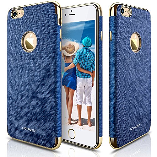 iPhone 6s Case, iPhone 6 Case, LOHASIC [Premium Leather] Luxury Textured Back Cover Electroplate Frame [Slim Body] Flexible Soft Shockproof Cases for Apple iPhone 6s & iPhone 6 - [Ink Blue]