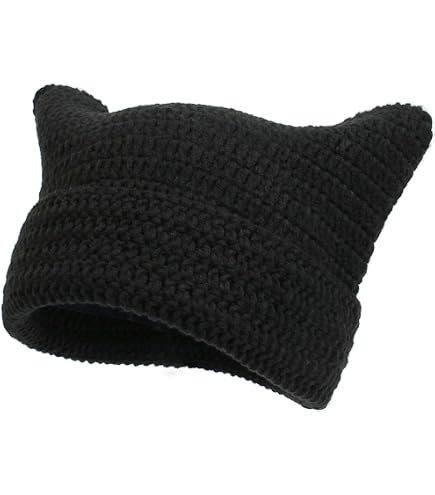 XYIYI Black Grey Crochet Hats for Women Cat Ear Knit Hat Vintage