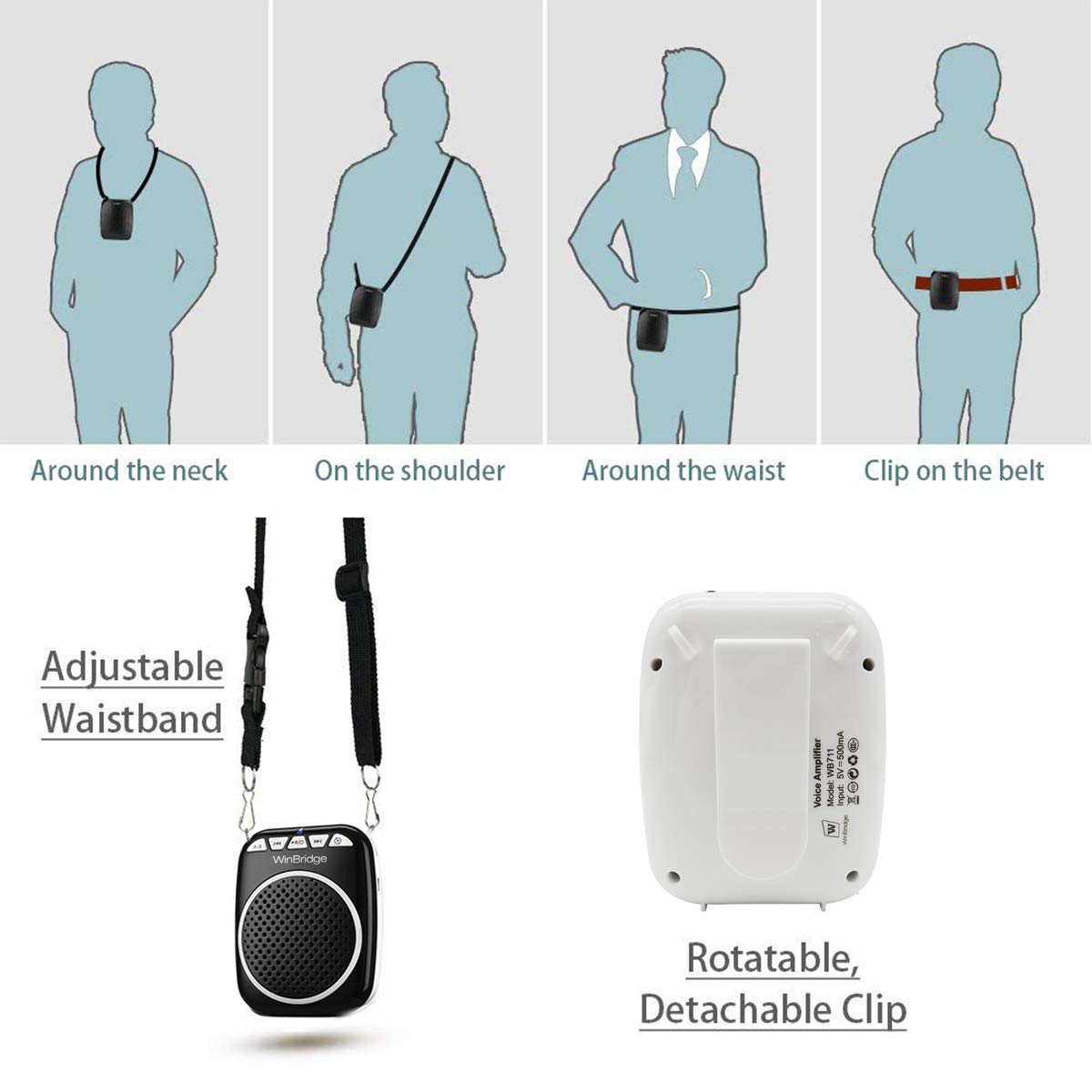W WINBRIDGE Voice Amplifier Portable Microphone and Speaker Loudspeaker Personal Microphone Speech Amplifier Clip On for Teacher, Elderly,Coaches, Training, Presentation, Tour Guide