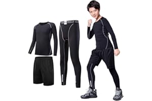 Tesuwel 2/3/4 Pcs Boys Girls Base Layer Athletic Compression Leggings and Shirts Thermal Underwear Set Running Pants Tights