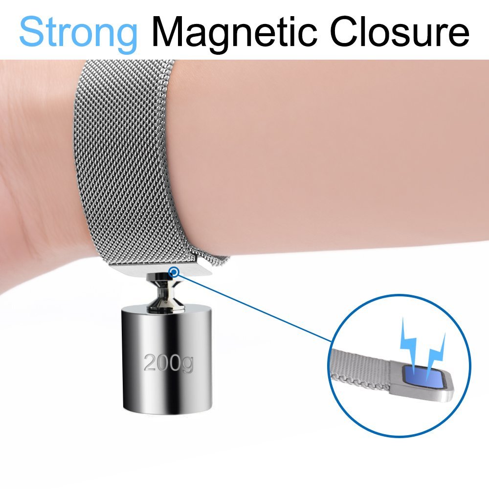 Mercase Fitbit Versa Armband[Prämie Edelstahl, Starkem Magnetverschluss, Atmungsaktivem Super Comfortable Milanese Loop]Smartwatch Verstellbarem Ersatzband Sports Armbänder Klein(5.5”-7.6”) Silber