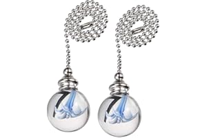 Penck Decorative Ceiling Light Fan Pull Chains Ornament 12 inches Pullchain Gorgeous Hanging Pendants Crystal Glass with Blue Flower Ball Pull Chain for Ceiling Lights, Fans, Pack of 2
