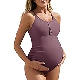 Summer Mae Maternity Swimsuit One Piece Bathing Suit Button Neck Cross Back