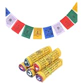 Tibetan Prayer Flags Outdoor, Zen Colorful Buddhist Banner, Chakras Sacred Geometry Flag, Made in Nepal Wind Horse, Traditional Mantras