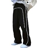 RoseSeek Boy's Wide Leg Athletic Track Pants High Waisted Line Splicing Sports Trousers with Pockets