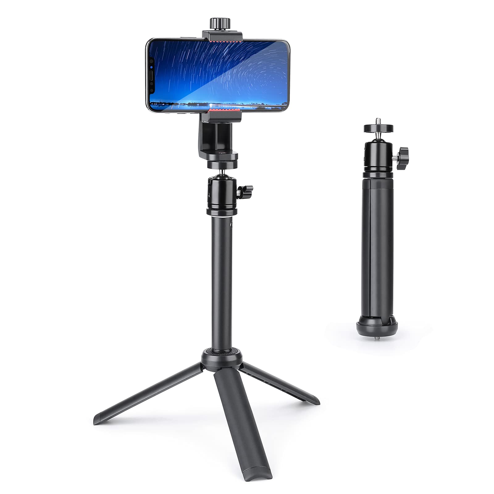Zeadio Telescopic Tripod, Desktop Tabletop Selfie Stick Lightweight Compact Tripod with ball head mount for smartphone action camera etc