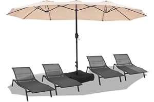 wikiwiki 15ft Large Patio Umbrellas with Base Included, Outdoor Double-Sided Umbrella with Crank Handle, Powerful UV Protective, for Pool Lawn Garden, Beige