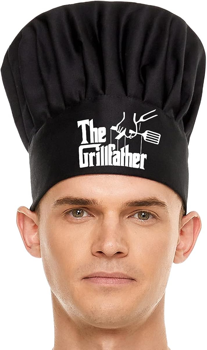 Chef Hats for Men Funny Black, The Grillfather BBQ Cooking Hat Adjustable Kitchen Chef Hat Gifts for Birthday Mother's Day Father's Day Christmas: Clothing