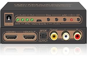 iArkPower HDMI 2.0 Audio Extractor 4K60Hz HDMI to HDMI and Optical Coaxial RCA L/R Stereo Audio Splitter Support 2CH, 5.1CH DD/DTS, HDR10, Dolby Vision, Dolby Atmos