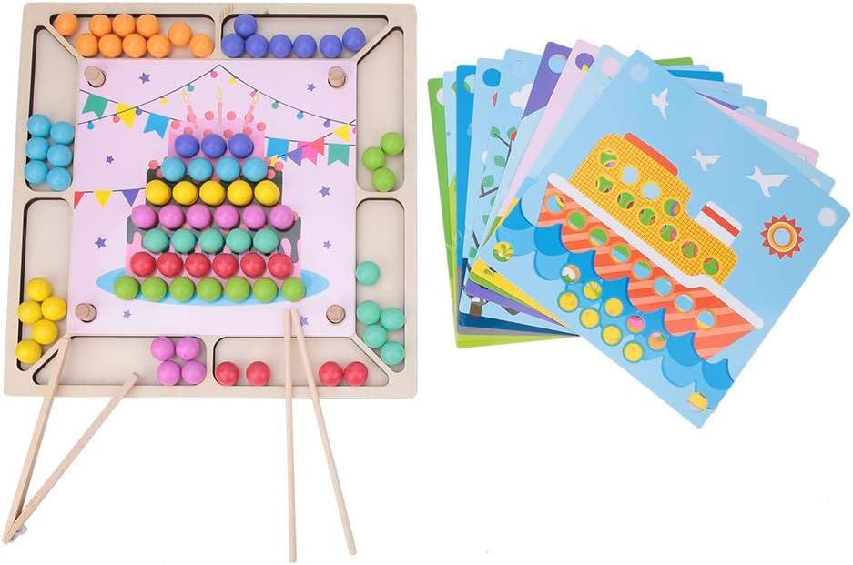 Tnfeeon Kids Toys Hands Brain Training Clip Beads Game Children Early Education Color Sorting Wooden Toys