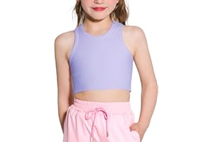Hvididan Girls Sports Bra Racerback Crop Tank Top for Kids High Neck Sleeveless Athletic Dance Top Teen 3-12Y