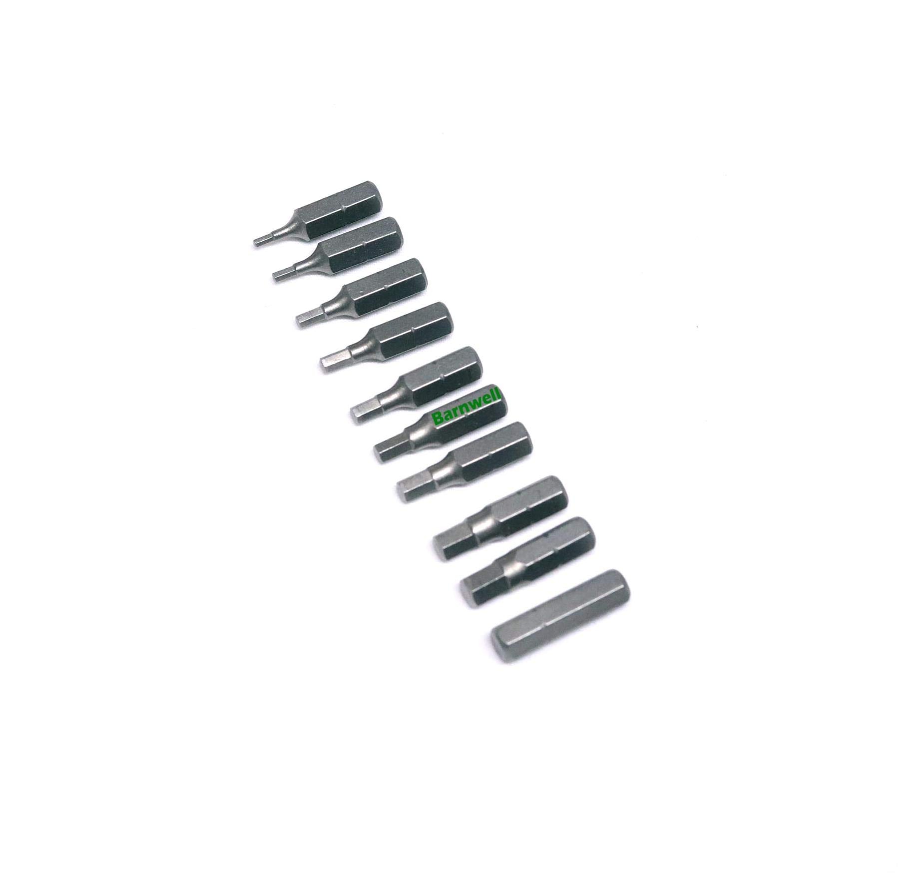 Barnwell Set of 10 Hexagon/Hex/Allen Imperial Screwdriver Bits 1/16",5/64",3/32",1/4"