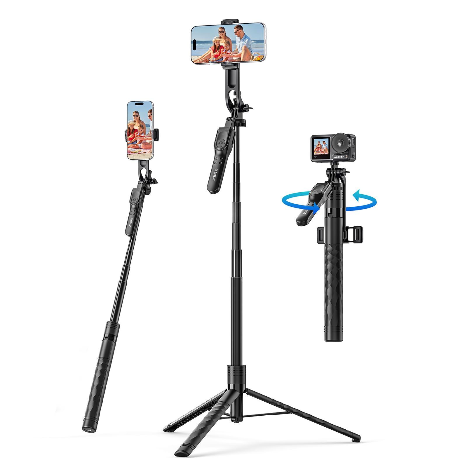 Photo 1 of ORICO 69" Phone Tripod & Selfie Stick - 360° Rotatable Handle + Phone Holder for Multi-Angle Shooting, Wireless Remote, Extendable Stand for iPhone/Android/Camera/GoPro, Travel/Vlog/Recording - SPM175