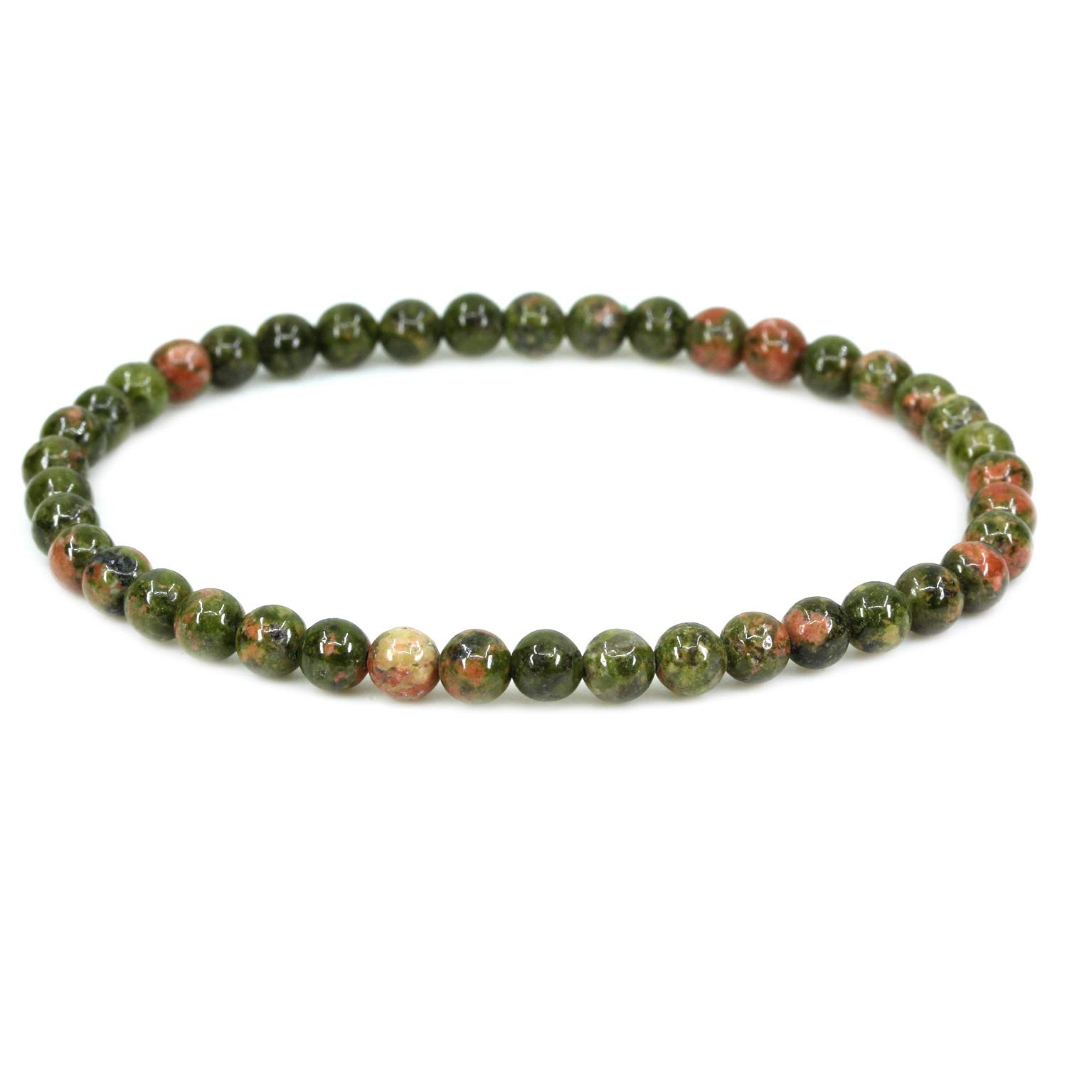 CHENYUE Natural Unakite 4mm Round Beads Stretch Bracelet 7" Unisex