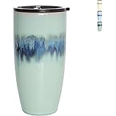 Bosmarlin Ceramic Travel Coffee Cup with Lid, 21 oz, Portable Coffee Mug for Car Cup Holder, Microwave Safe, Reactive Glaze (Forest Green)