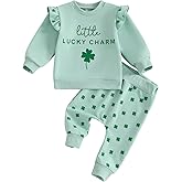 Ledy Champswiin St Patrick's Day Baby Toddler Girl Clothes Four Leaf Clover Sweatshirt Top Solid Jogger Pants Outfits