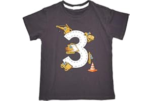 2-5 Years Boys Birthday Tee Shirts Construction Excavator Graphic Shirt Cotton Short Sleeve T-Shirt Dark Grey