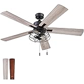 Prominence Home Marshall, 52 Inch Industrial Style LED Ceiling Fan with Light, Pull Chain, Three Mounting Options, Dual Finis