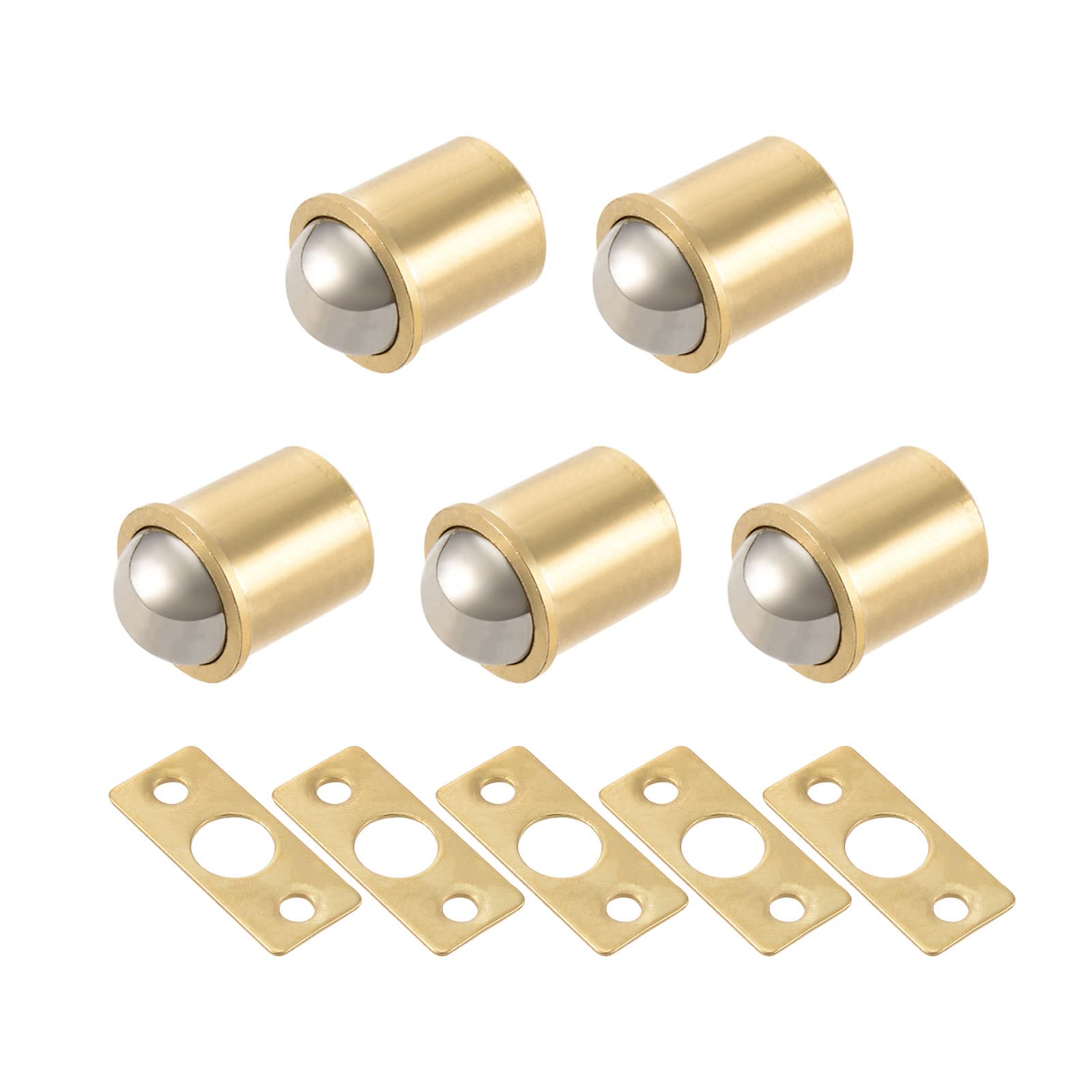 METALLIXITY Door Ball Catch (11mm/0.43") 5Pcs, Brass Ball Door Cabinet Ball Catch Latch Closures - for Cabinet Door Drawer, Home Decoration, Yellow
