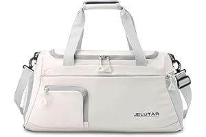 Gym Duffle Bag for Women - JELUTAR Small Carry on Travel Tote Bags Weekender Bags for Personal Item/Sports Gear with Shoe Compartment&Wetproof Pocket (Beige)