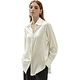 LilySilk Oversized Pure Silk Blouse - Women's Long Sleeve Button Up Luxury White Small