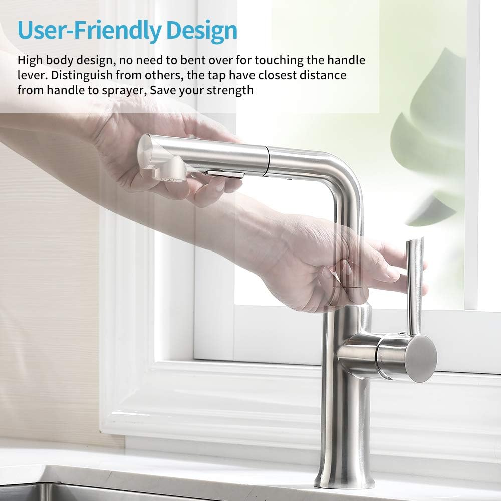 Kitchen Faucet with Pull Out Sprayer in Stainless Steel, Crea Pot Filler Faucet with Magnetic Pull Out Sprayer, Bar Sink Faucet - - 