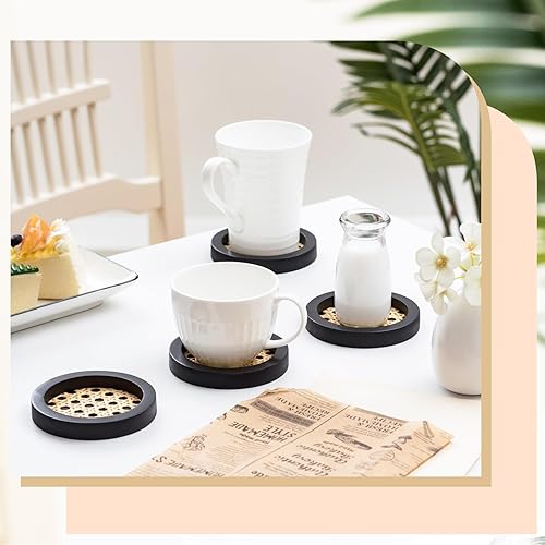 Umigy Pieces Wood Rattan Coasters Natural Woven Coasters for