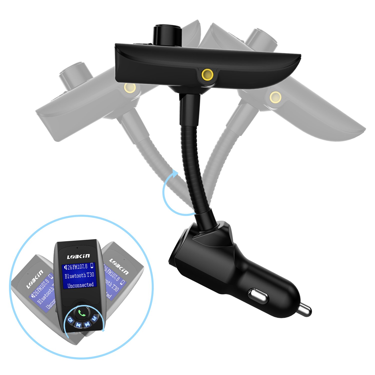 Lobkin Wireless In-Car Bluetooth FM Transmitter Radio Adapter Car Kit With USB Charger Support USB Flash Drive Micro SD Card AUX Input 2017 Model