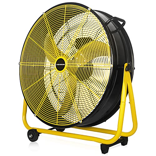 KEN BROWN 24 Inch Metal Floor Drum Fan, 120W Energy Saving,3 Speeds