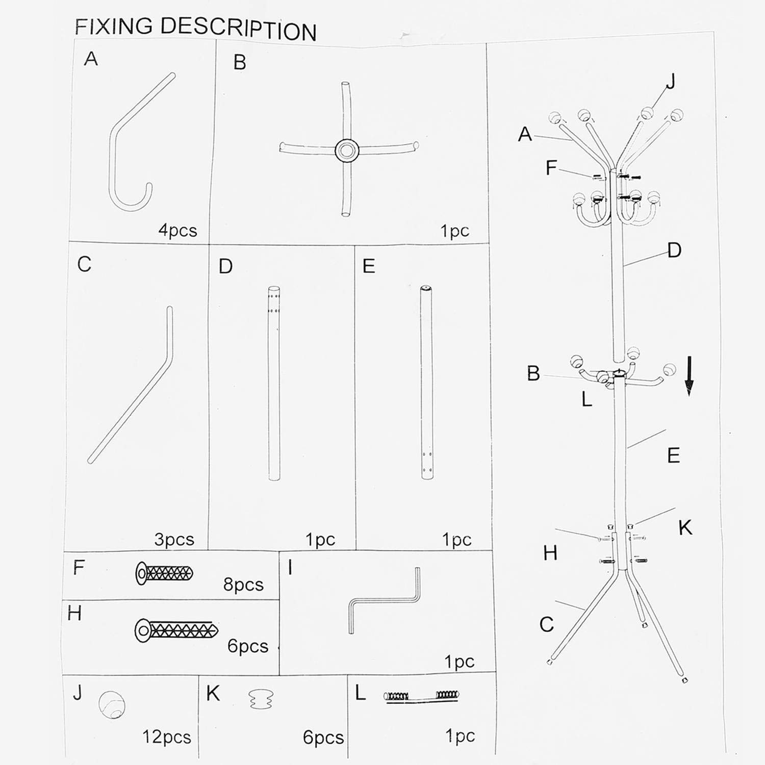 Ncient Metal Standing Entryway Coat Rack Coat Tree Hat Hanger for Jacket Umbrella Tree Stand with Tripod Base, 12 Hooks [US Stock]