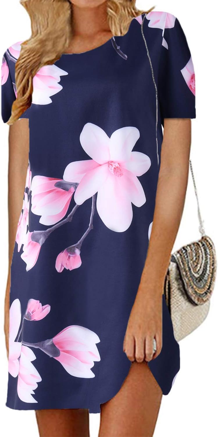 Womens Casual Dress Summer Dress Casual Loose T Shirt Dresses Ladies Mini Dress Boho Beach Holiday Dresses for Women