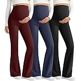 Sweetyweee 3 Pack Maternity Flared Leggings Over The Belly Yoga Bootcut Stretchy Pregnancy Pants Lounge Mama Soft Trousers