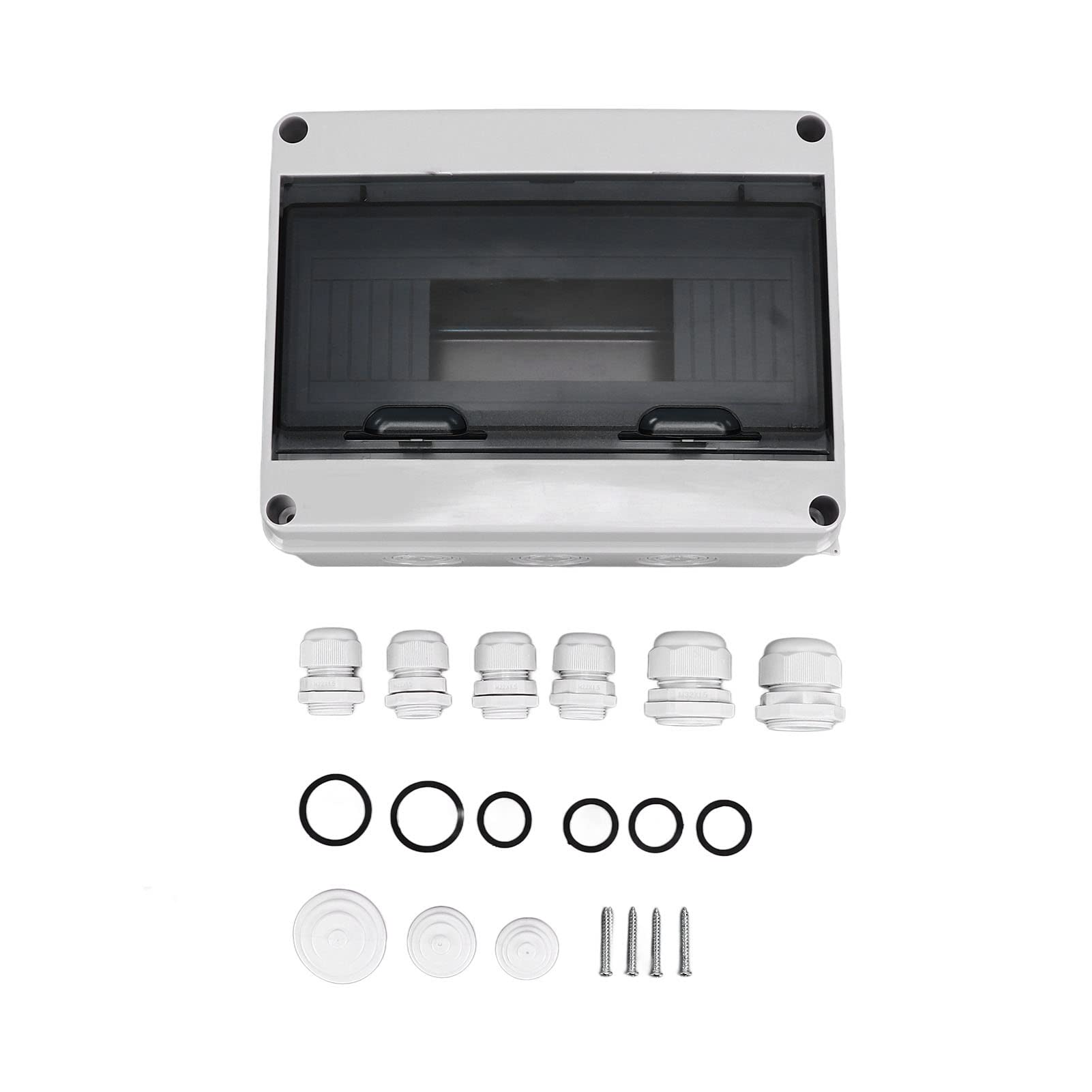 Waterproof 12-Way Transparent Electrical Junction Box for Indoor Outdoor, ABS Plastic Distribution Case with Wall Mount Kit & IP65 Connectors, 255x200x110mm (12-Way)