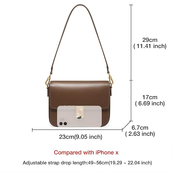 FOXLOVER CLASSIC LEATHER CROSSBODY SHOULDER BAG WITH GOLD-TONE BUCKLE-ADJUSTABLE STRAP ELEGANT PURSE, BROWN