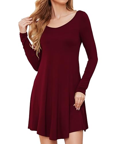 DEARCASE Women's T-Shirt Dress Wine Red Medium V-Neck Spring