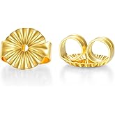 DUGISOWE 14K Real Gold Earring Backs, Yellow Gold, Style 3, 1 Pair, Polished, Nickel-Free, Hypoallergenic, Secure Ear Locking for Studs