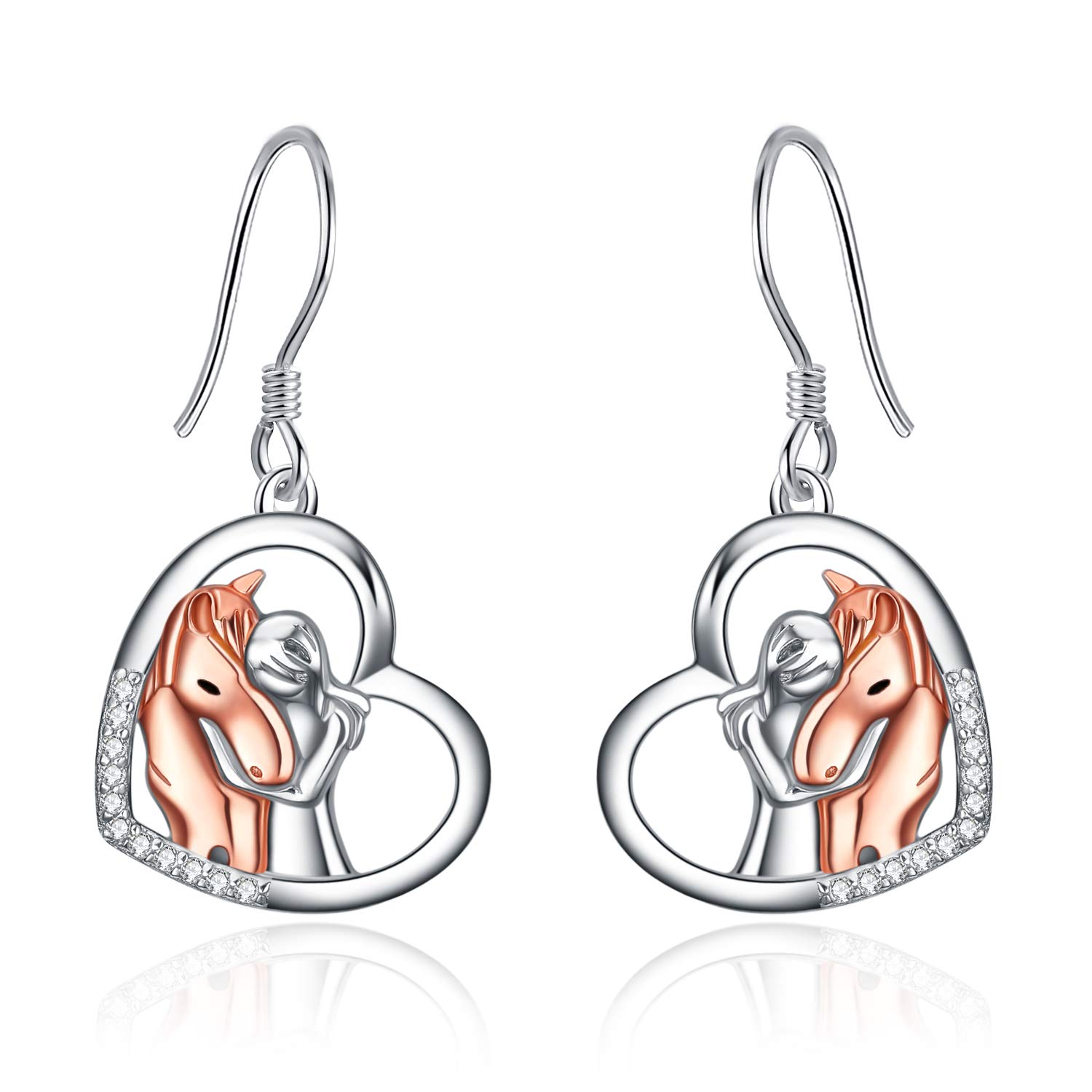 YFN Rose Gold Horse Earrings Jewellery Sterling Silver Animal Stud Earrings Girls Embrace Horse Gift for Girls (Gold Horse Earring)