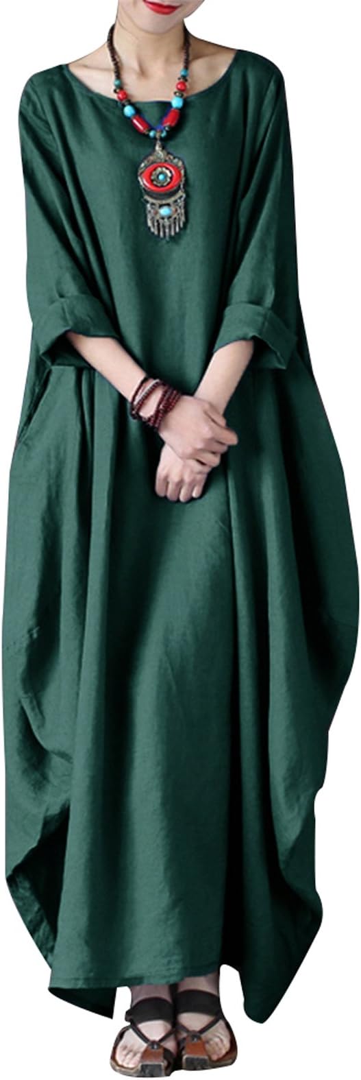 Women's Maxi Dresses Solid Kaftan Loose Cotton Long Dress Improve for Americans