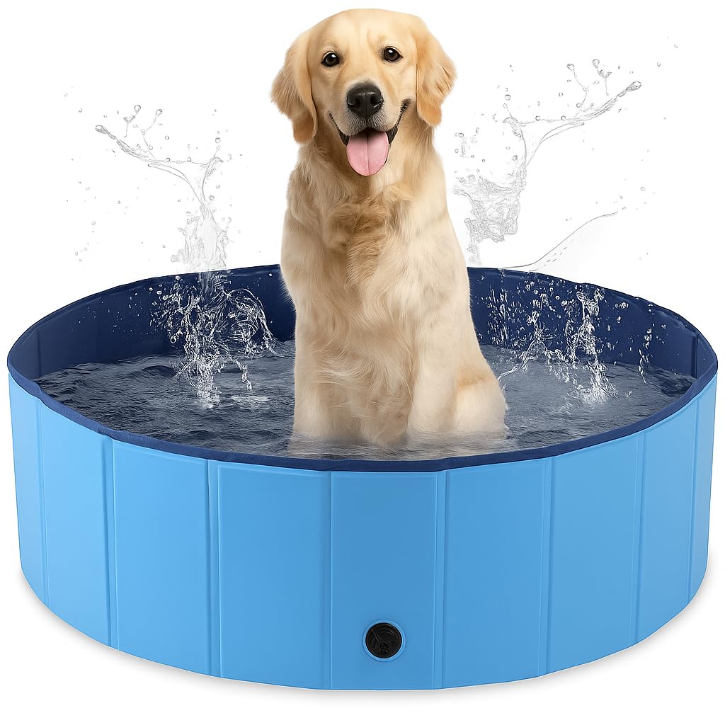 SEDOL Foldable Dog Pool – Portable Non‑Slip Dog & Kids Paddling Pool with Drainage Valve – Durable PVC Outdoor Pet Bath for Summer Garden, Patio, Beach & Camping – Quick Fold & Easy Store M(80×20cm)