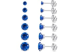 GOGOEY 6 Pairs Stud Earrings Set, Hypoallergenic Cubic Zirconia Earrings 316L Stainless Steel CZ Earrings 3-8mm