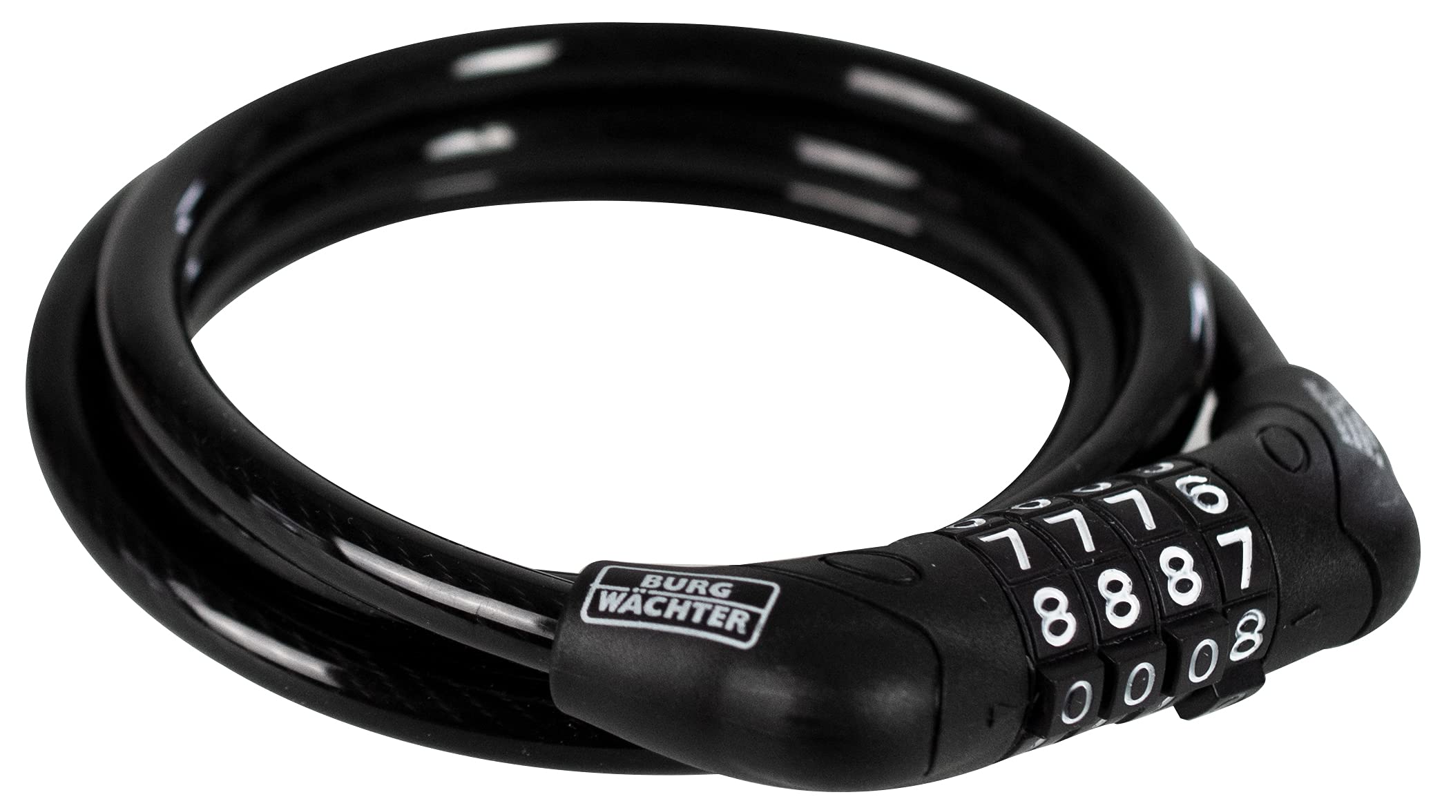 Burg-Wächter Bicycle Lock with Combination Code, Spiral Lock, Anti-Theft Protection, Cable Lock, Steel Cable Lock, 120 cm Long, Diameter 8 mm, 1230 C 120, Black