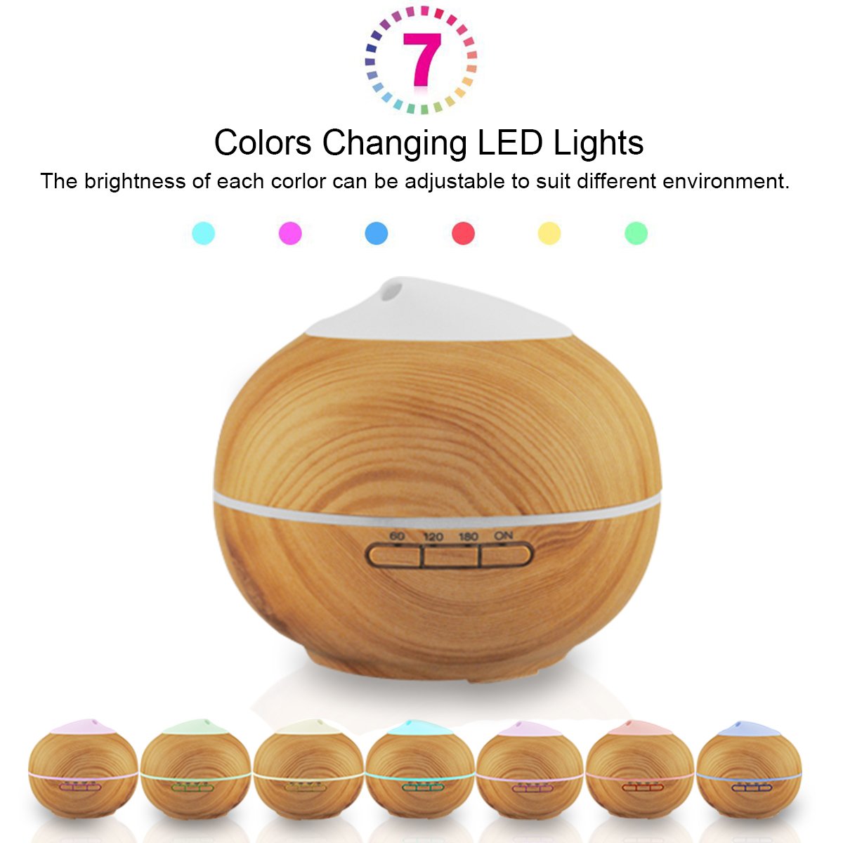 Aroma Diffuser, 200ml Holzmaserung Luftbefeuchter mit Farbenwechselnde Elektrisch Duftlampe 7 Farben für Yoga Salon Spa Wohn Schlaf Bade oder Kinderzimmer Hotel