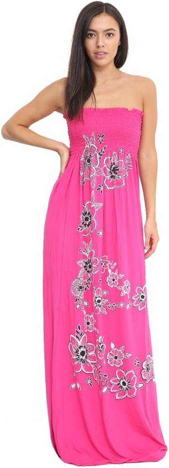Ditzy Fashion Women's Plain Sheering Boob Tube Maxi Dress